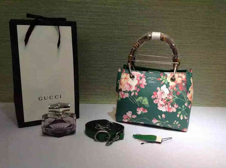 Gucci古驰 官网 368823 迷你 Bamboo Shopper 花朵印花购物袋