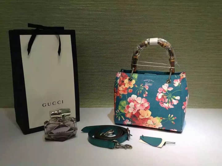 Gucci古驰 顶级 368823 迷你 Bamboo Shopper 花朵印花购物袋