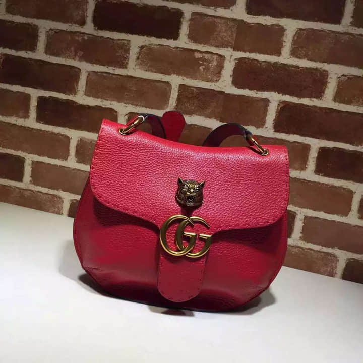 Gucci古驰 代购 GG Marmont 猫形金属购物袋 原板中号肩背包 409154 大红
