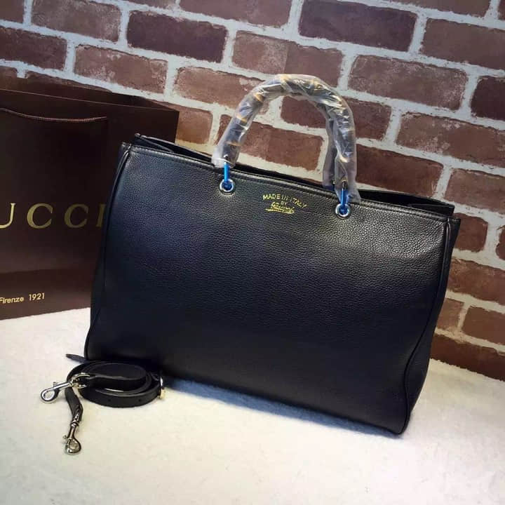 Gucci古驰 官网 竹节包 323658 黑色大号购物袋顶级包