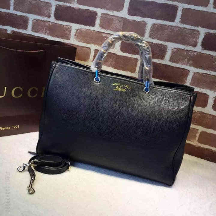 原单古驰女包 Gucci 原单古驰女包 官网 竹节包 323658 黑色大号购物袋顶级包 古驰手提包 