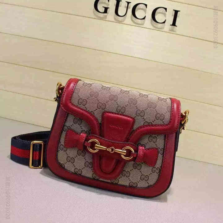 Gucci古驰 官网 lady web帆布GG面料小号肩背包 384821大红皮