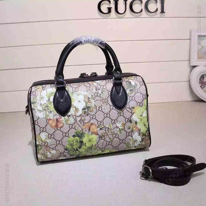 Gucci古驰 官网2015新款花卉波士顿包409529 黑色绿花