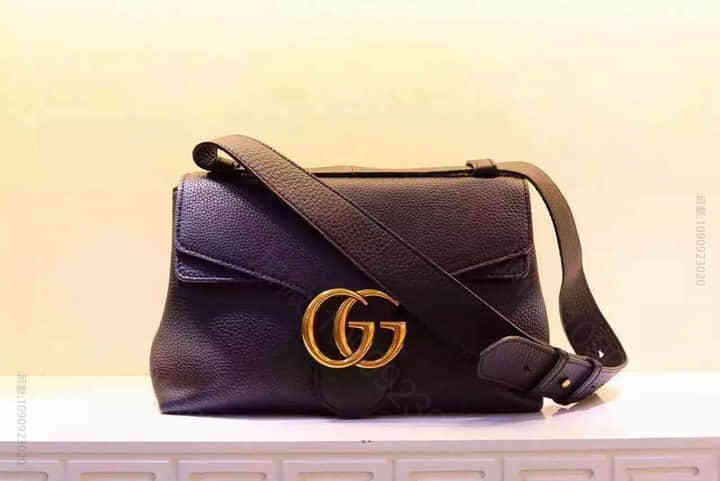 Gucci古驰 原单 GG Marmont全牛皮荔枝纹肩背包 401173黑...
