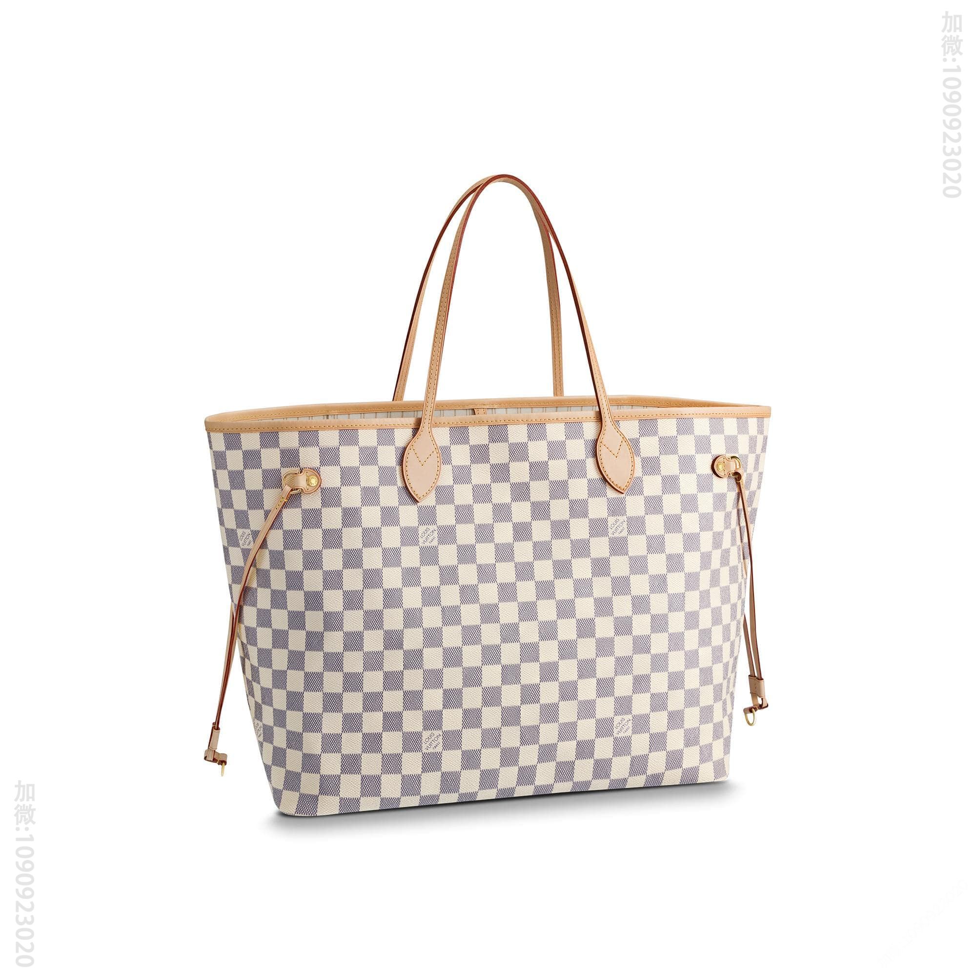 LV NEVERFULL 棋盘白格大号手袋购物袋 N41360 米黄内里