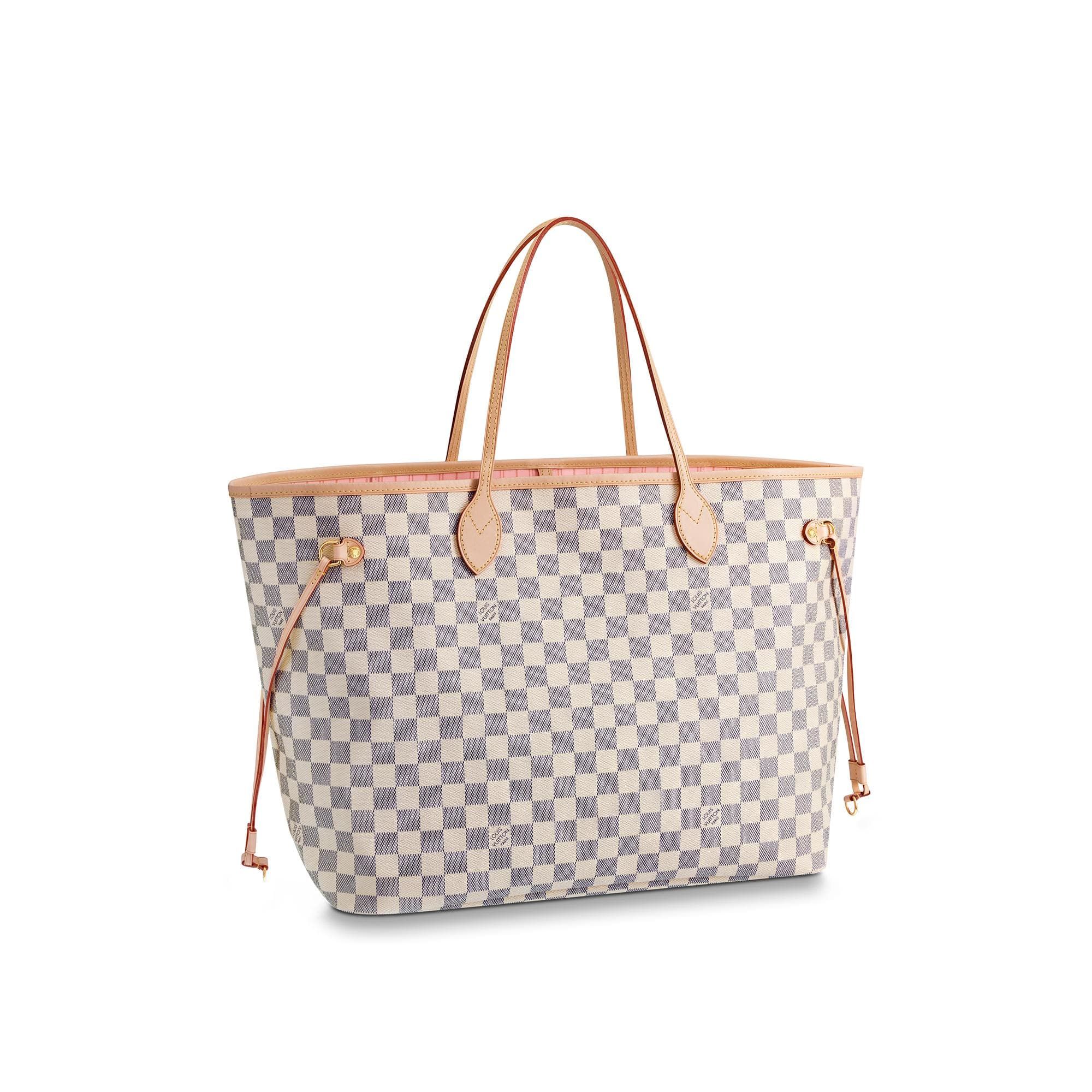 高仿LV购物袋 LV NEVERFULL 棋盘白格大号手袋购物袋 N41604 粉色内里 高仿LV购物袋 N41604
