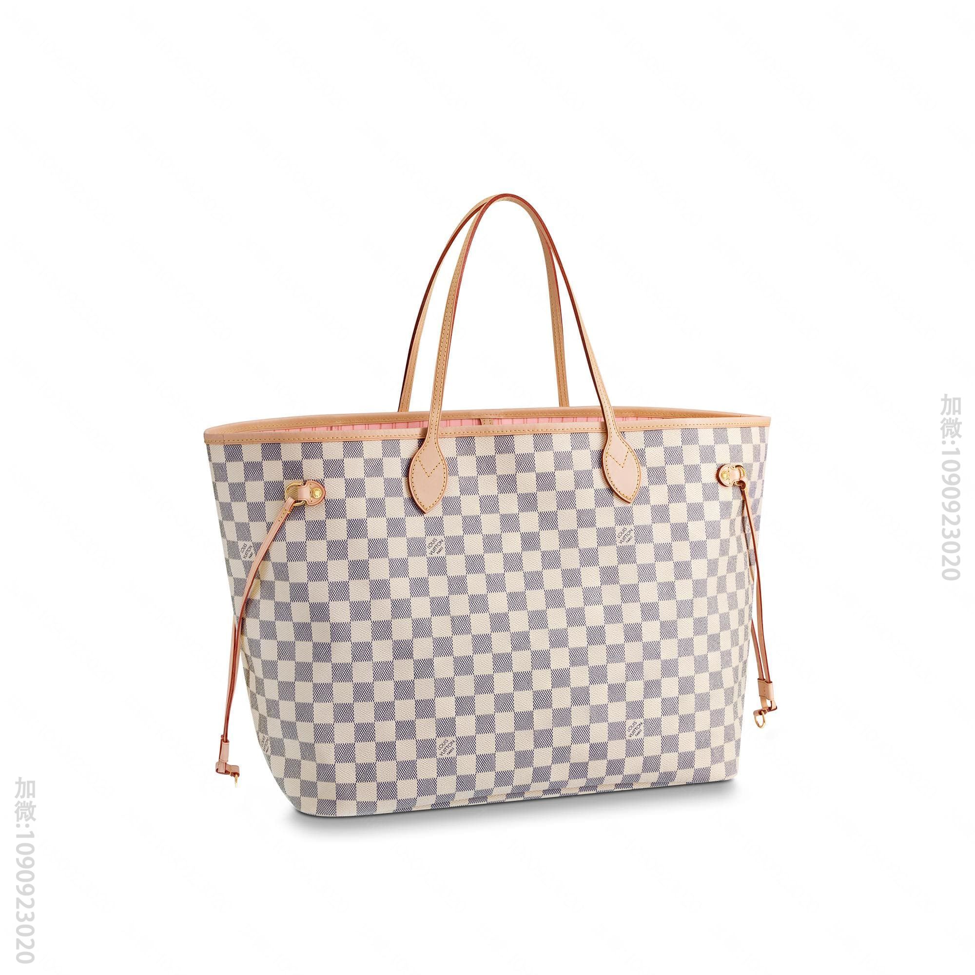 LV NEVERFULL 棋盘白格大号手袋购物袋 N41604 粉色内里