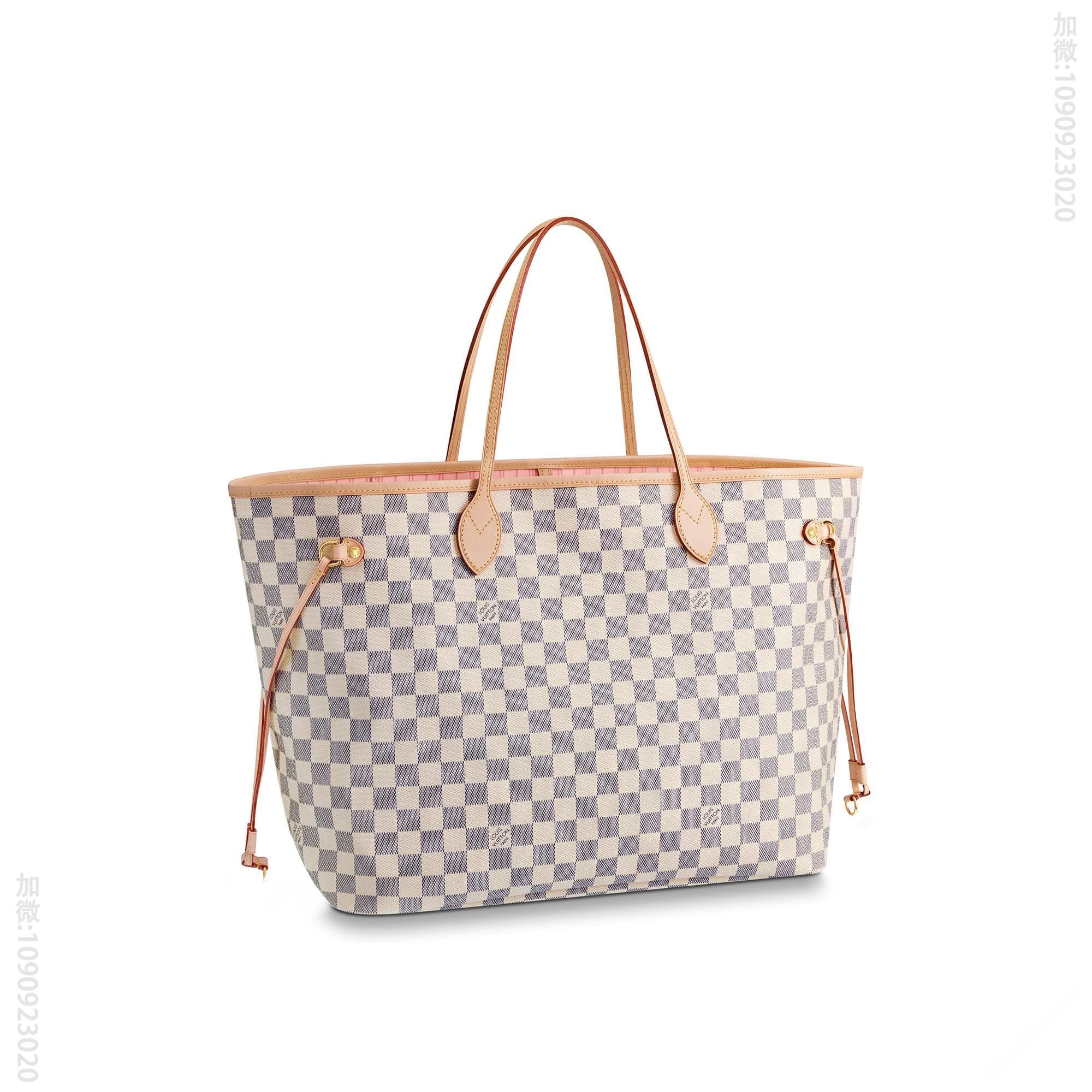 LV NEVERFULL 棋盘白格大号手袋购物袋 N41604 粉色内里