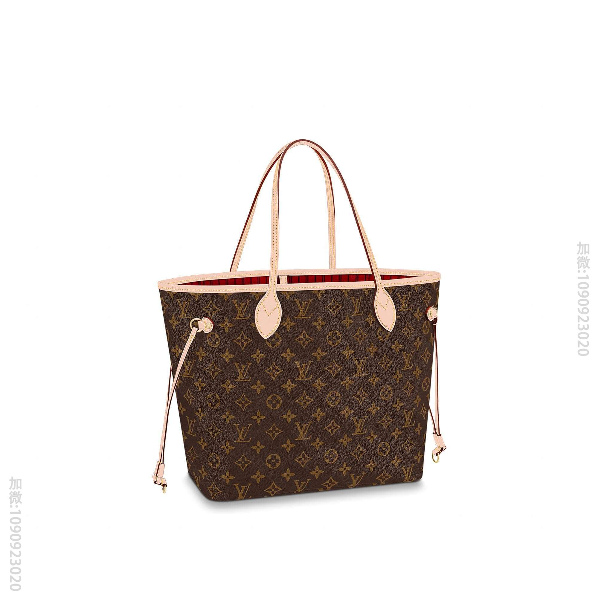 LV NEVERFULL 中号手袋老花购物袋 M41177 红色内里
