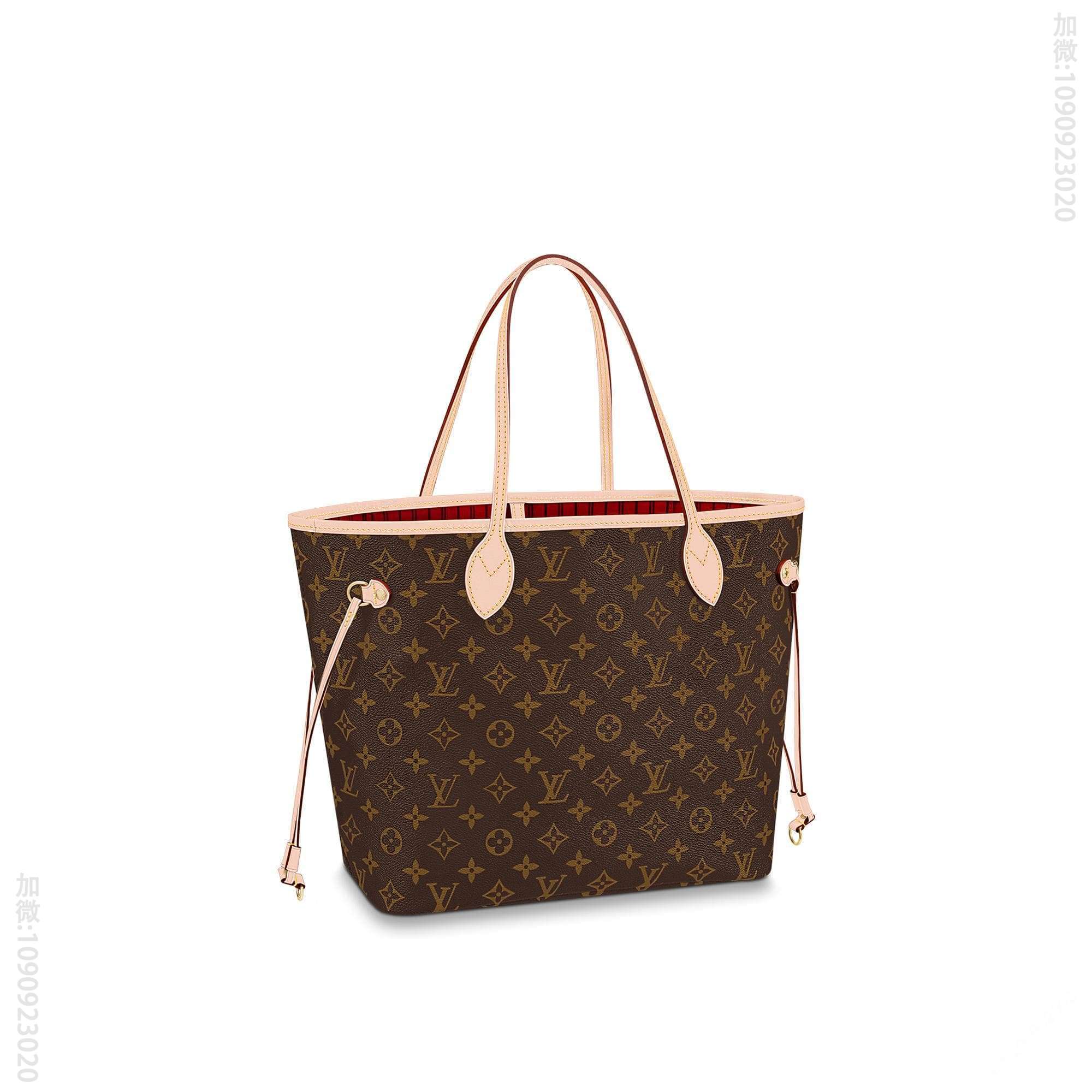 LV NEVERFULL 中号手袋老花购物袋 M41177 红色内里