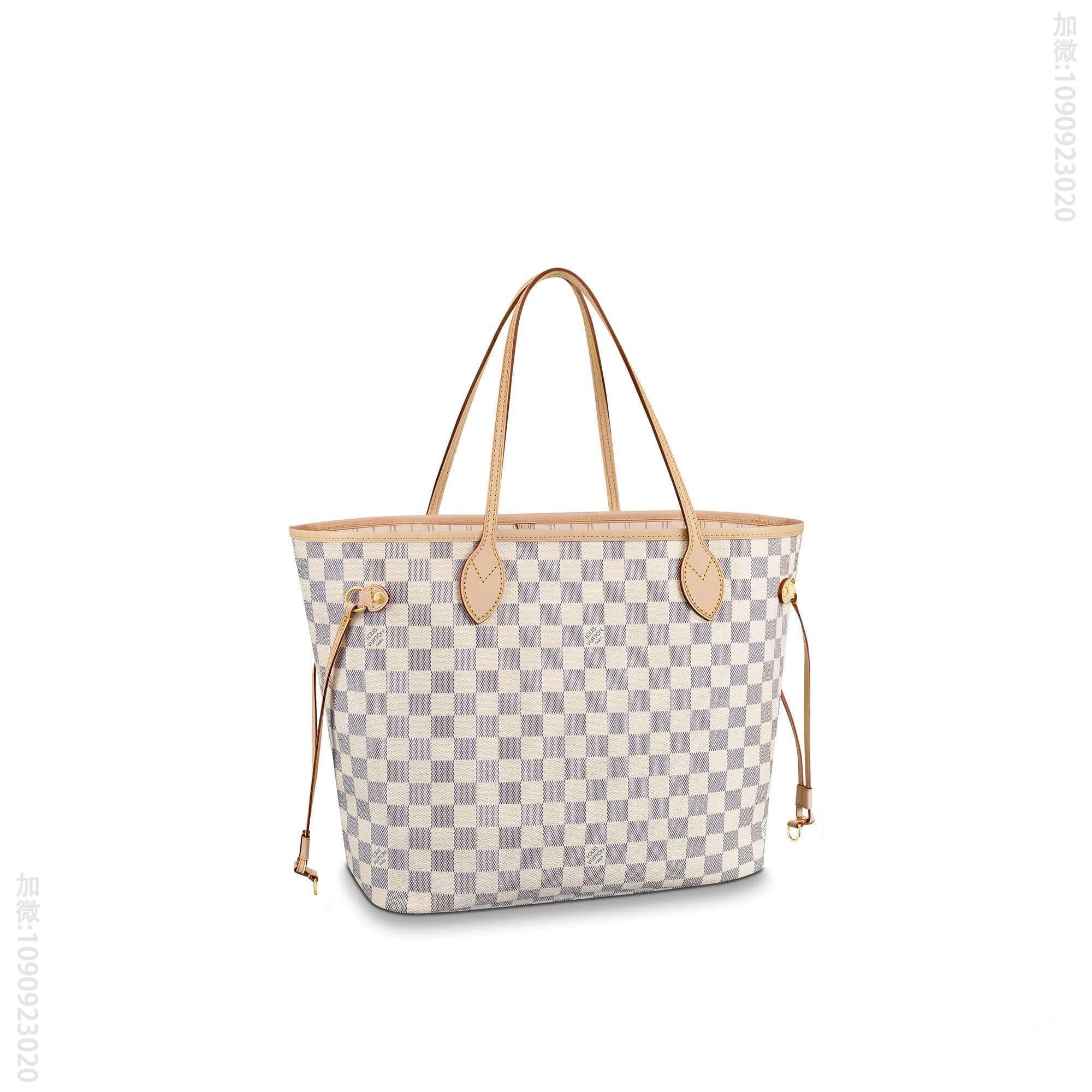 LV NEVERFULL 中号手袋棋盘白格购物袋 N41361 米白色内里