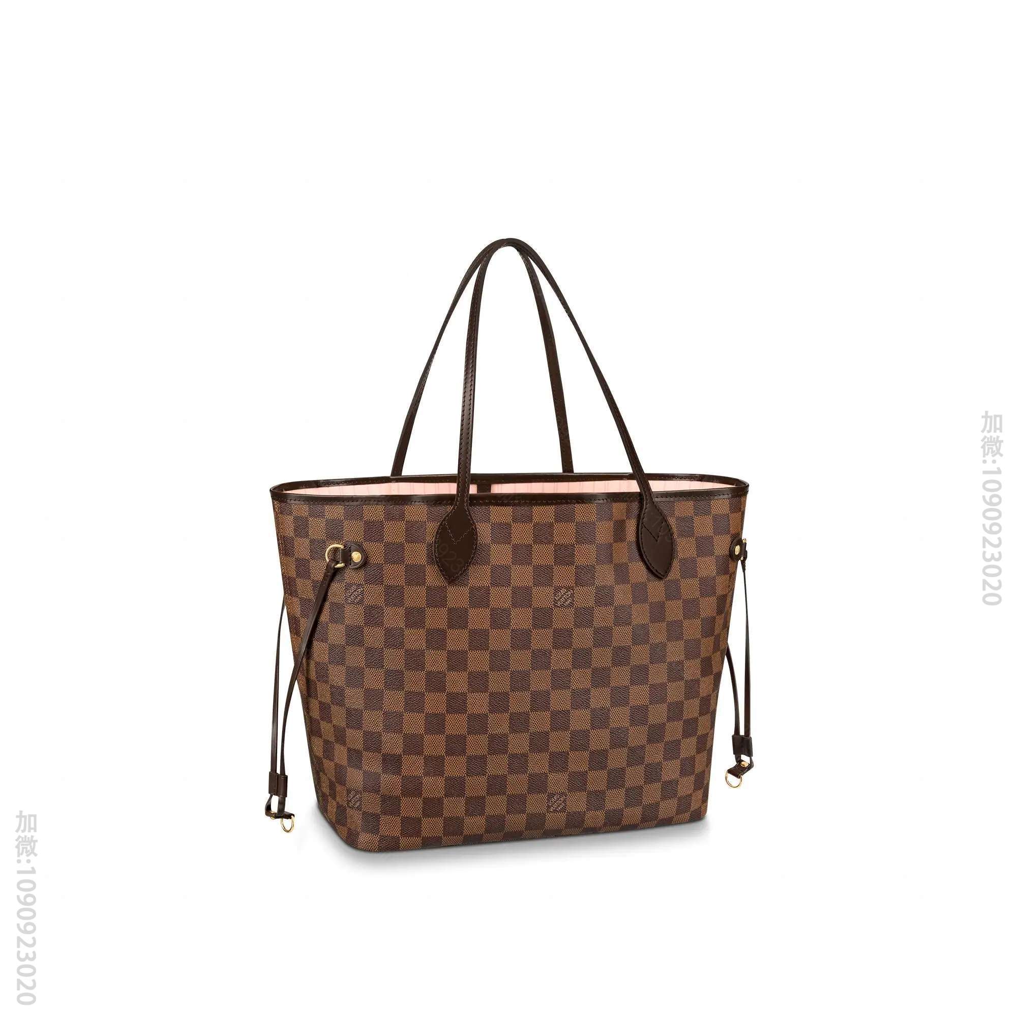 LV NEVERFULL 中号手袋棋盘格购物袋 N41603 粉色内里