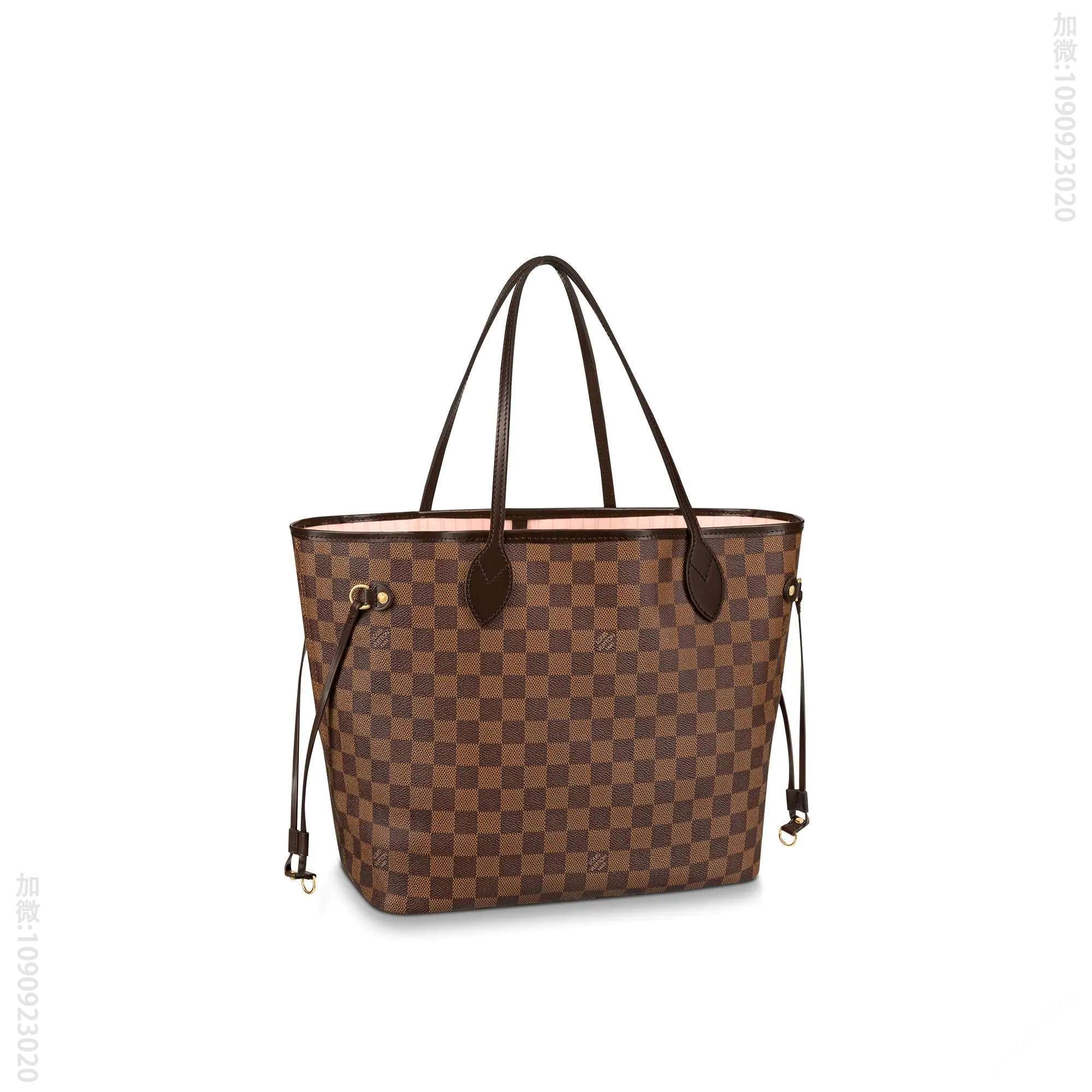 LV NEVERFULL 中号手袋棋盘格购物袋 N41603 粉色内里