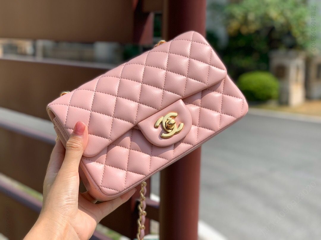 Chanel/香奈儿 Cf大mini20水洗小羊皮 浅粉