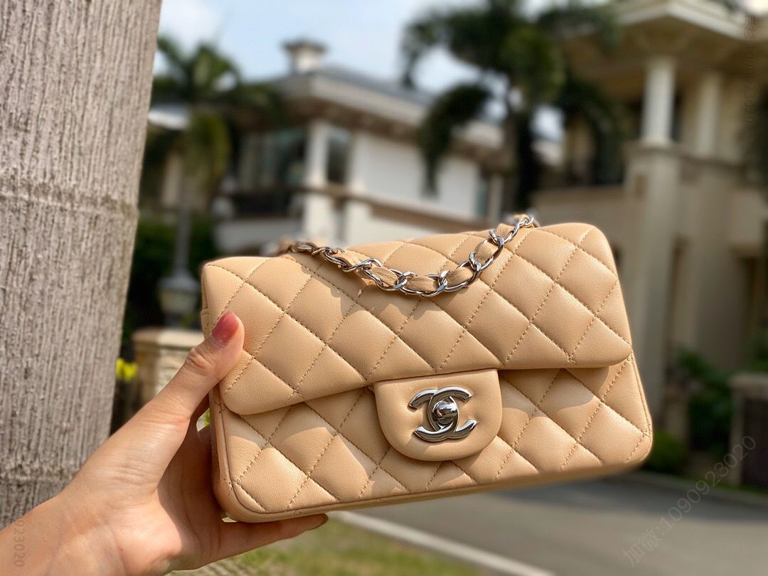 Chanel/香奈儿 Cf大mini20水洗小羊皮 奶油杏