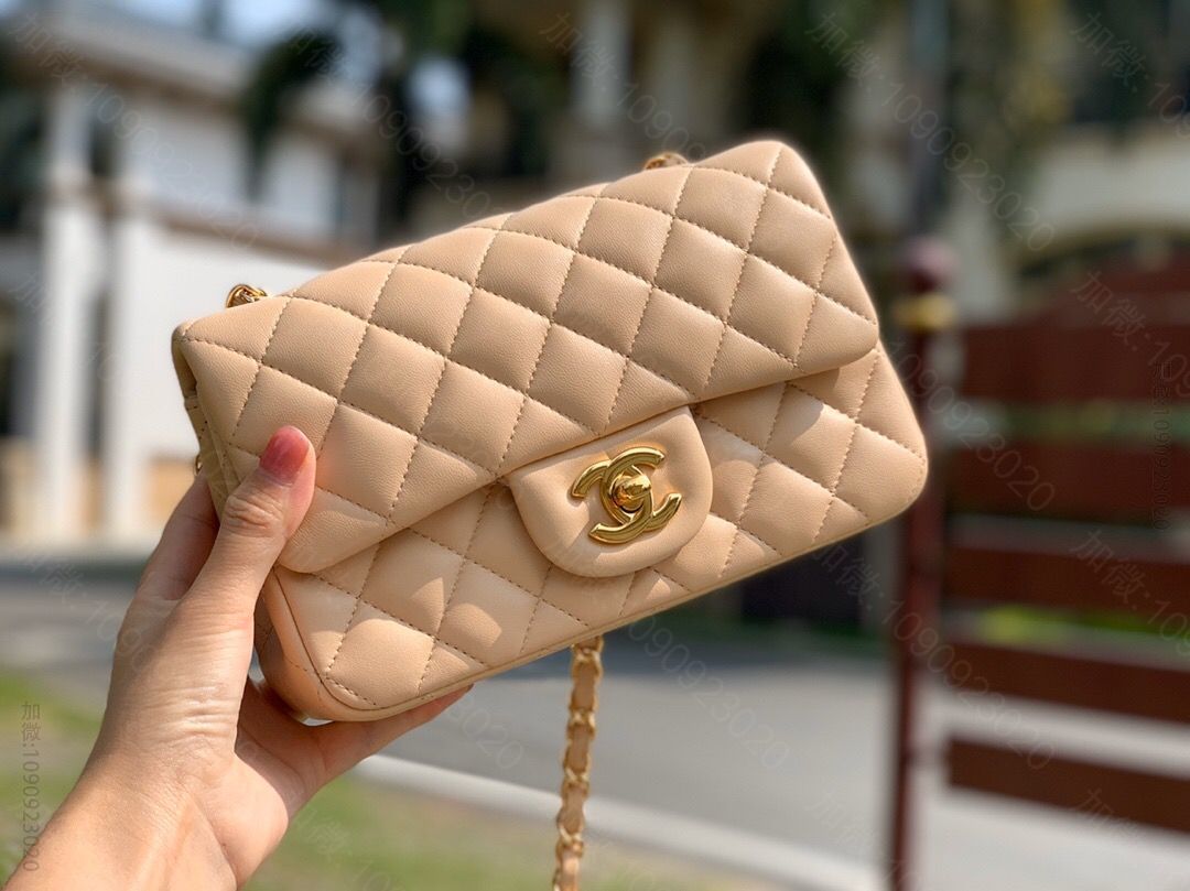 Chanel/香奈儿 Cf大mini20水洗小羊皮 奶油杏