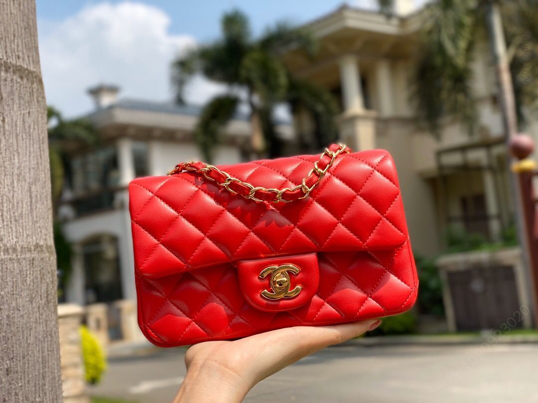 Chanel/香奈儿 Cf大mini20水洗小羊皮 大红