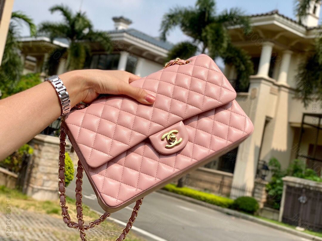 Chanel/香奈儿 cf1112中号经典羊皮25cm浅粉