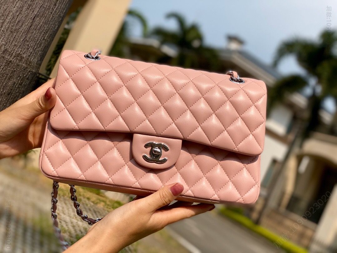 Chanel/香奈儿 cf1112中号经典羊皮25cm浅粉