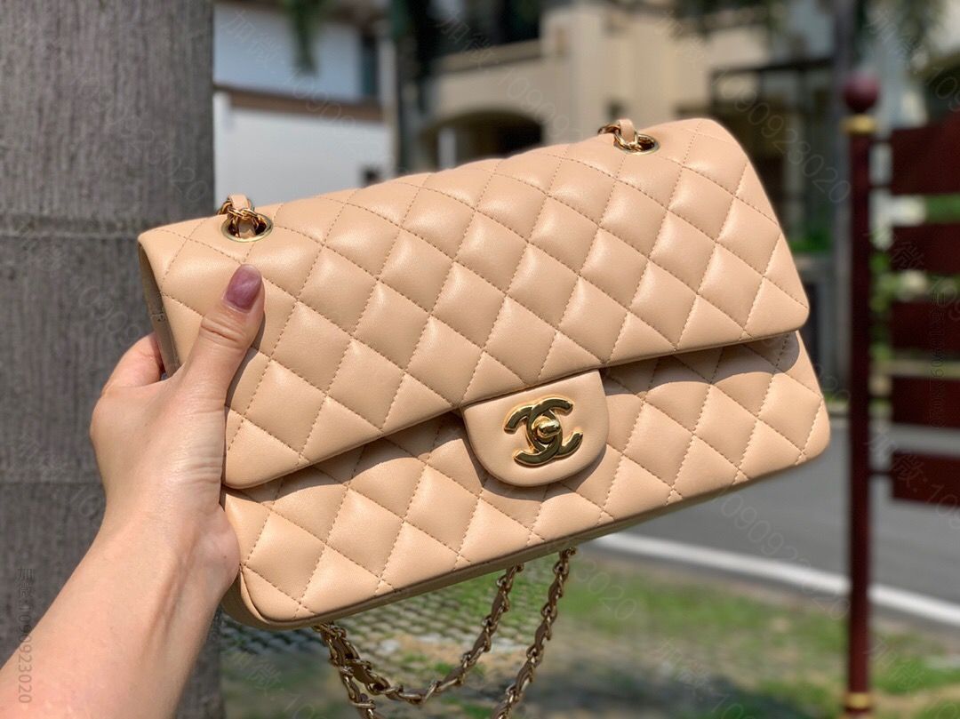 Chanel/香奈儿 cf1112中号经典羊皮25cm奶油杏