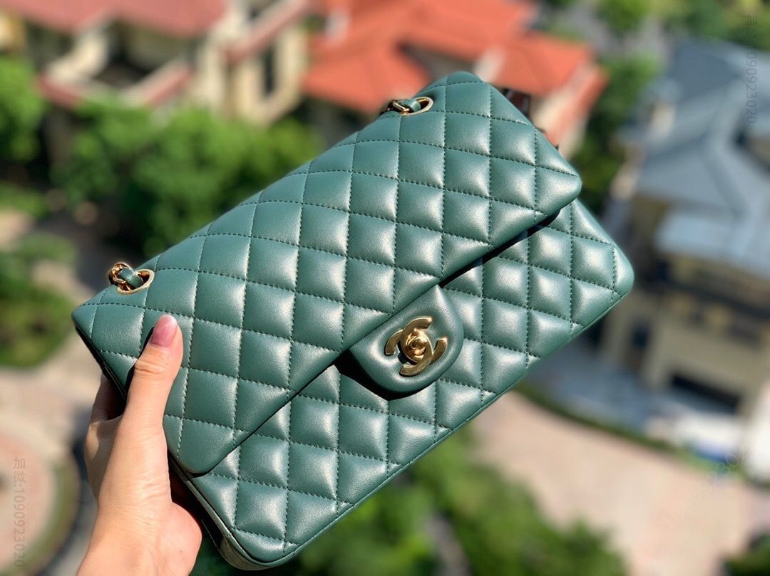 Chanel/香奈儿 cf1112中号经典羊皮25cm森林绿