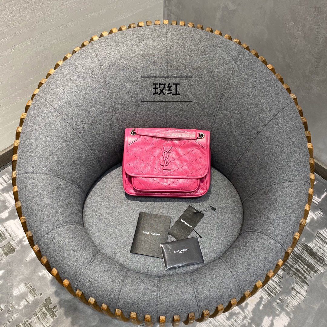 YSL/圣罗兰 NIKI玫红色小号单肩斜挎包 533037