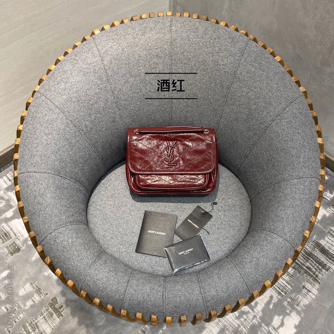 YSL/圣罗兰 NIKI酒红色小号单肩斜挎包 533037