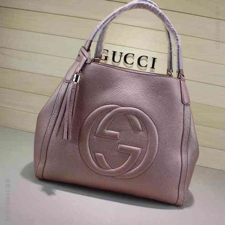 Gucci古驰 代购女包 全皮soho中号肩背包 282309粉金