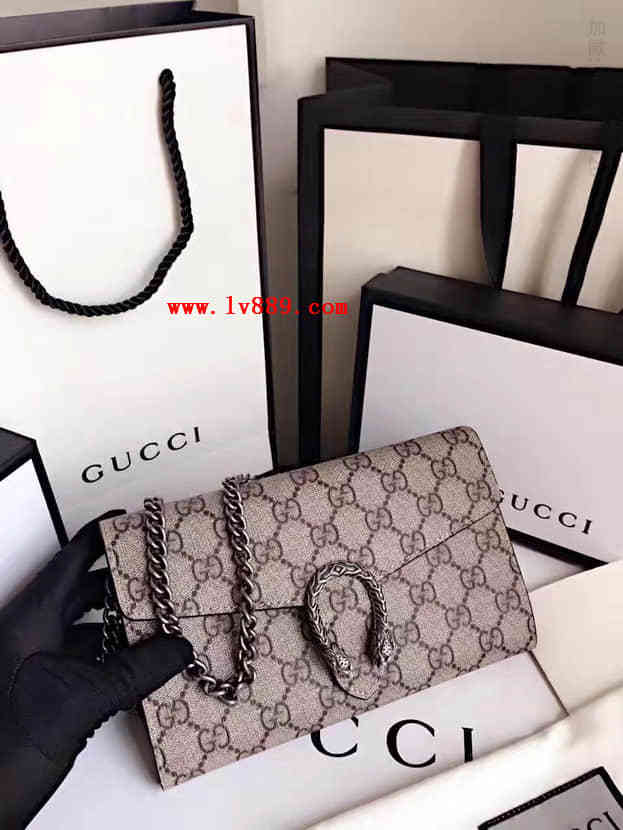 Gucci古驰 顶级原单 401231 双G帆布配牛皮 女士按扣链条包