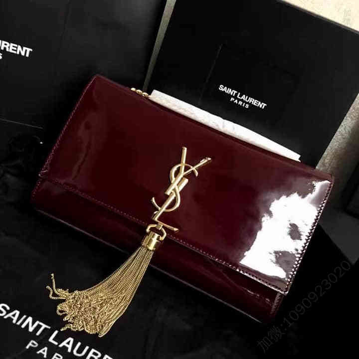 顶级YSL 麦穗 流苏 漆皮 24cm手拿包肩背包 354119漆皮枣红