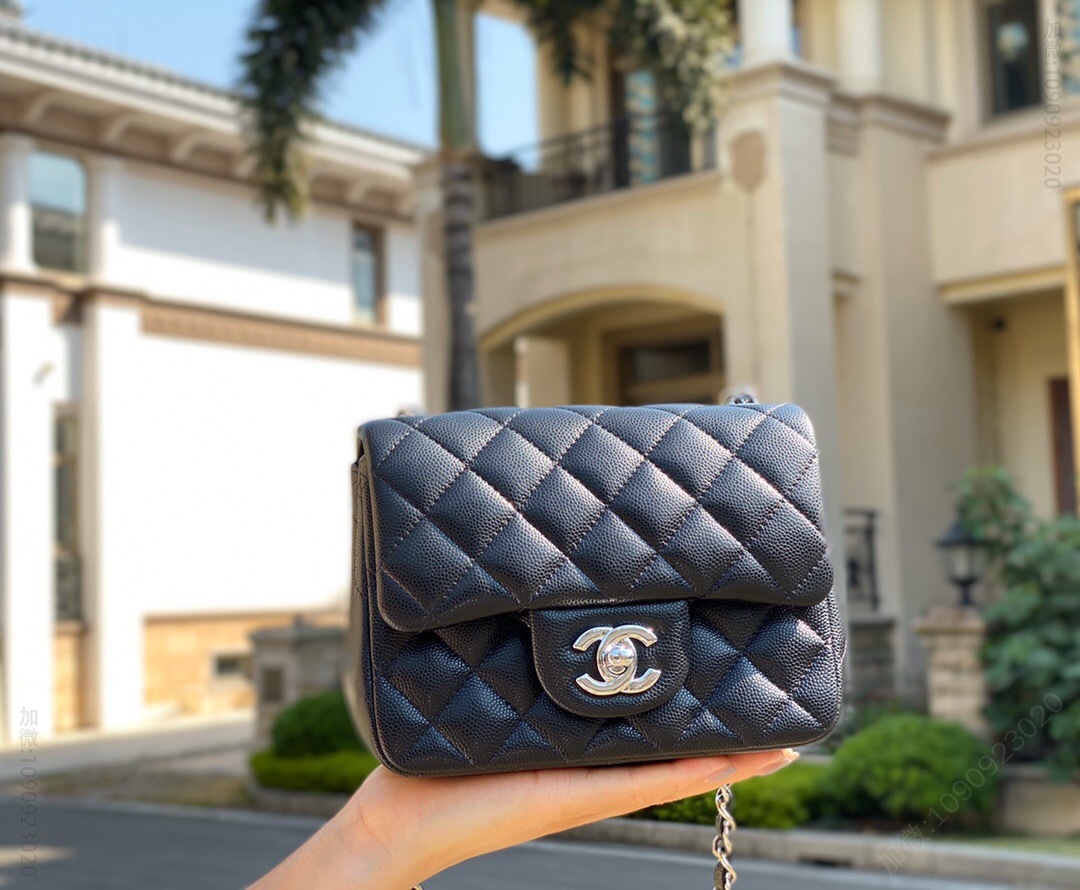 【正品原厂皮】Chanel/香奈儿 CF方胖子原厂HAAS小球纹皮 17CM银扣
