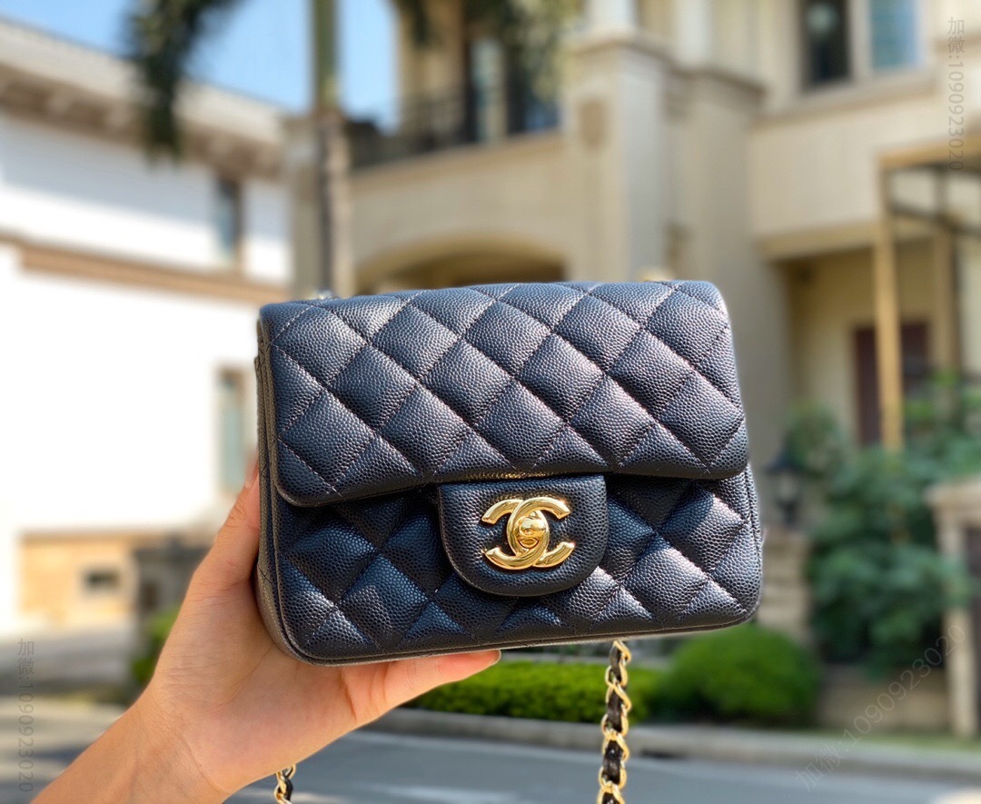 【正品原厂皮】Chanel/香奈儿 CF方胖子原厂HAAS小球纹皮 17CM金扣