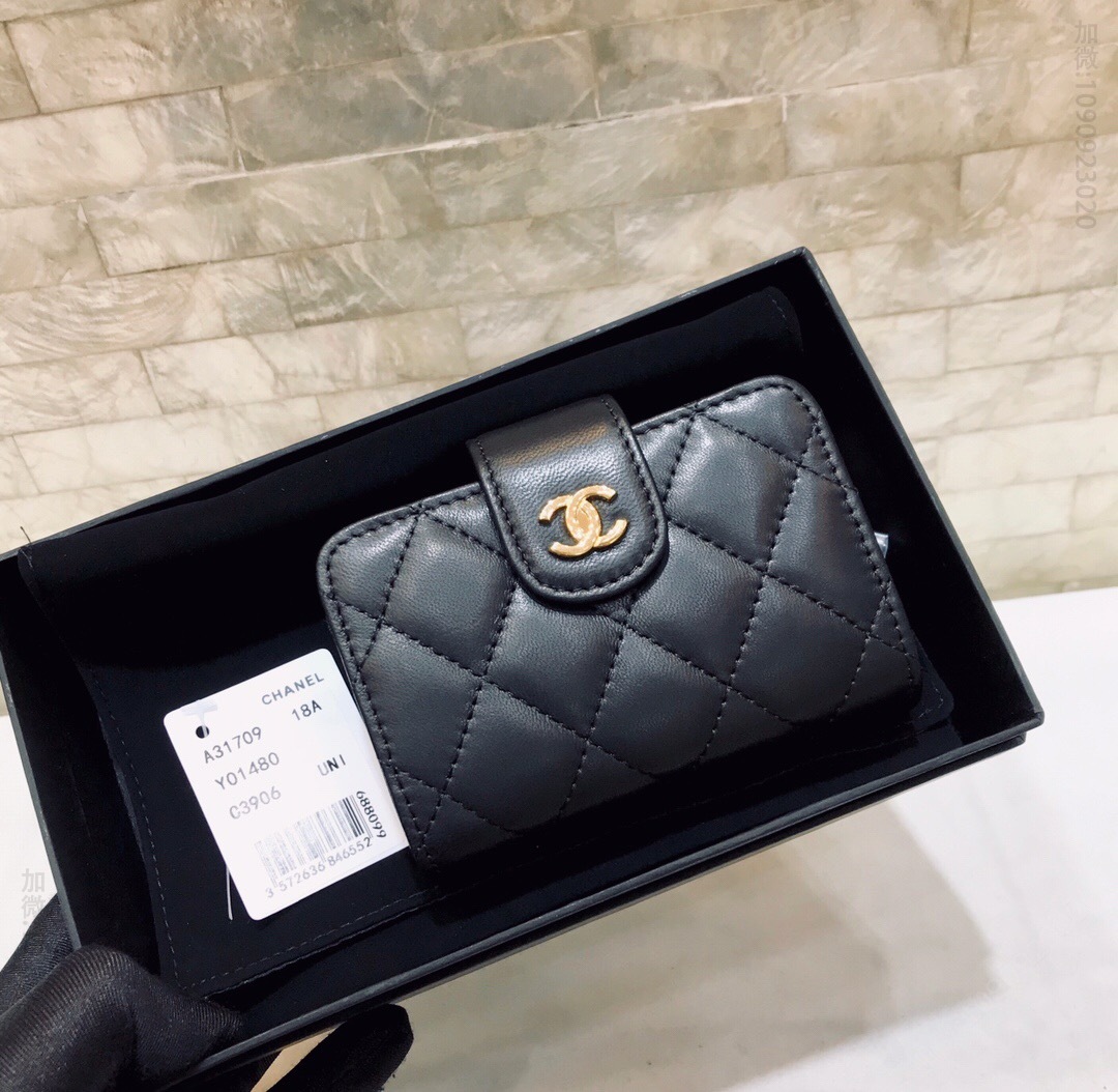 Chanel/香奈儿 原单进口平纹羊皮菱格多层风琴卡包 A31709