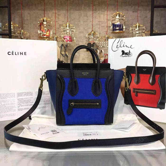 赛琳原单货笑脸包 Celine进口原版小牛皮Luggage Nano手提斜背包 168243