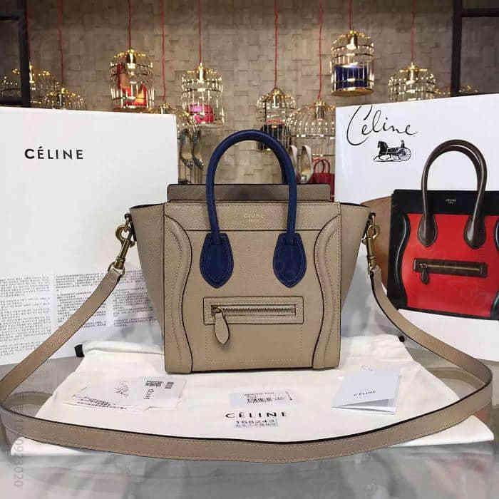 Celine原单货Luggage Nano手提斜背包 赛琳进口原版小牛皮笑脸...