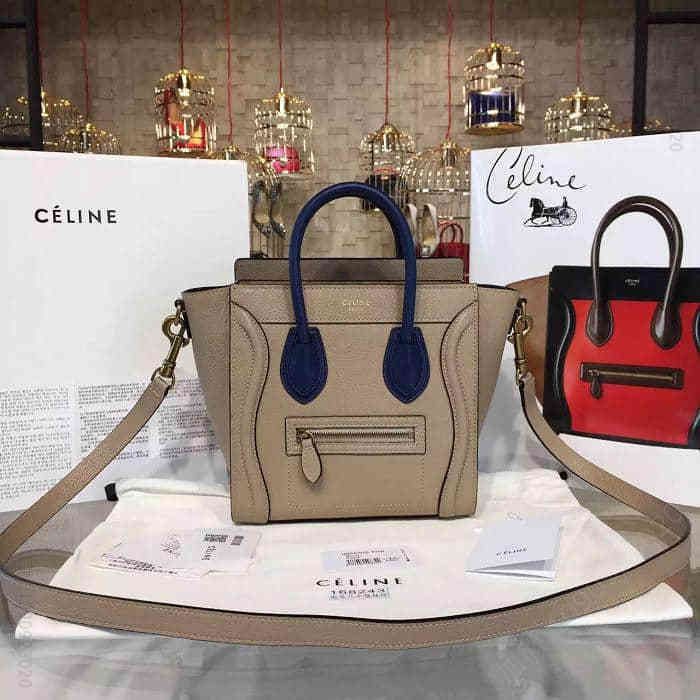 精仿赛琳手提女包 Celine原单货Luggage Nano手提斜背包 赛琳进口原版小牛皮笑脸包 168243 赛琳手提女包 