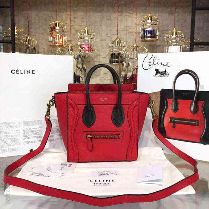 Celine原单货笑脸包 赛琳进口原版小牛皮Luggage Nano手提斜背...