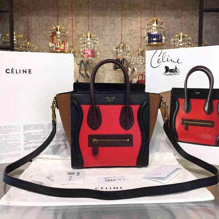 Celine原单货笑脸包 赛琳专柜原版小牛皮Luggage Nano手提斜背...