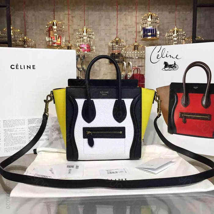 赛琳原单货笑脸包 Celine专柜原版小牛皮Luggage Nano手提斜背...