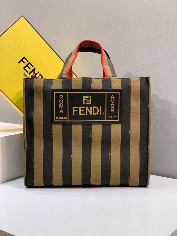 FENDI芬迪立体Logo图案条纹购物袋8263L