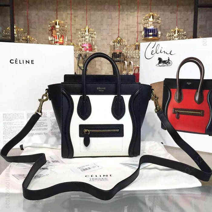 Celine原单货笑脸包 赛琳专柜顶级原版小牛皮Luggage Nano手提斜背包168243