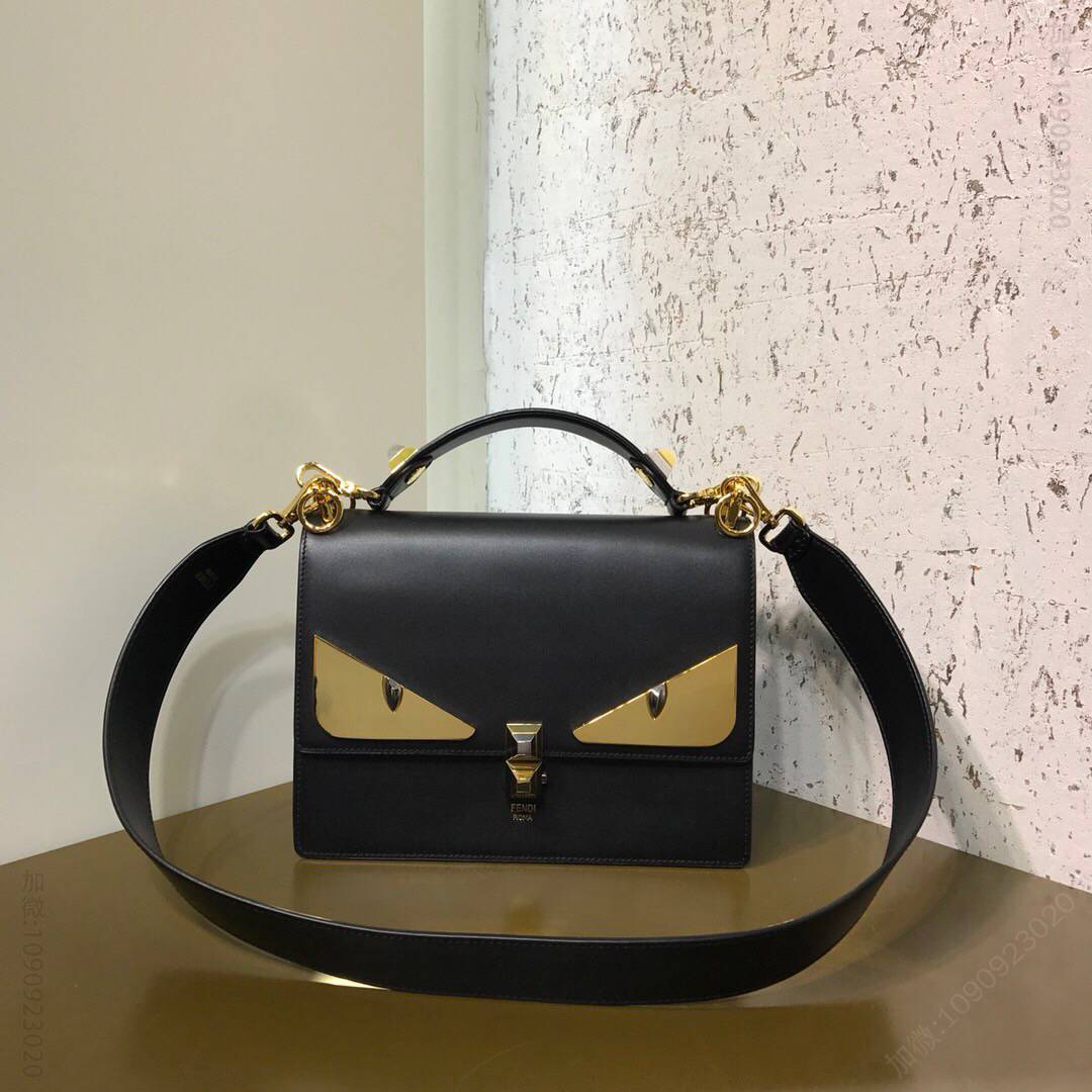 FENDI芬迪BAG BUGS眼睛图案黑色小牛皮手袋1389