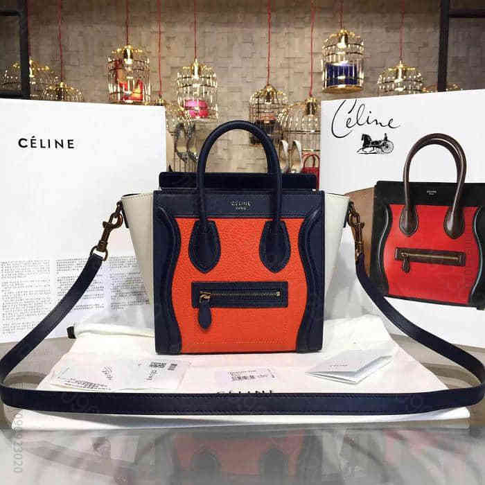 Celine海外原单品质囧脸包 168243深蓝配橙色配白色