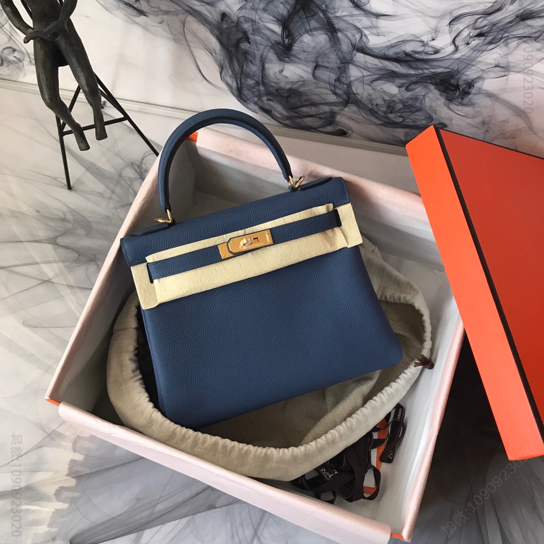 Hermes/爱马仕 kelly 28cm半手工蜡线凯莉包 明蓝