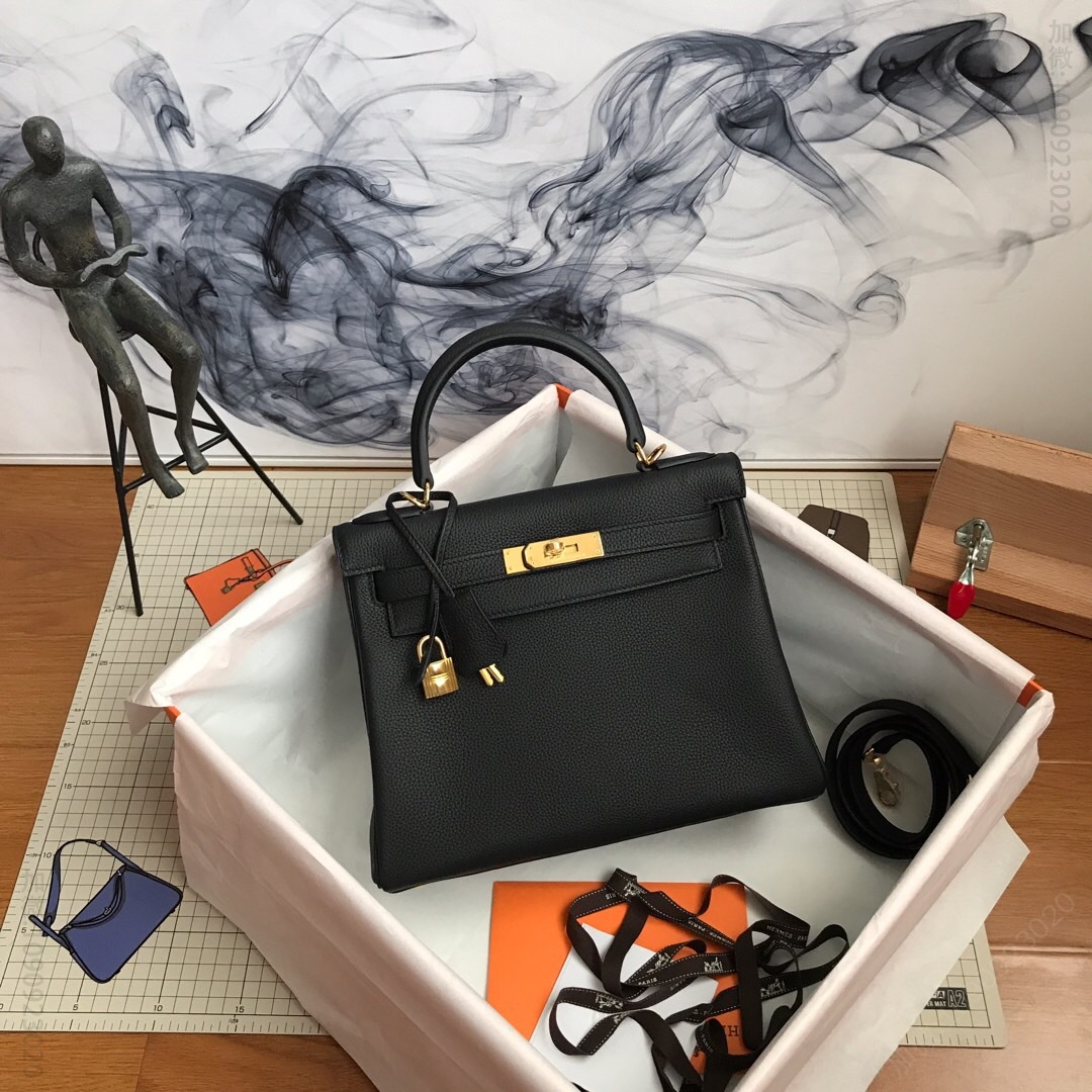 Hermes/爱马仕 kelly 28cm半手工蜡线凯莉包 黑色