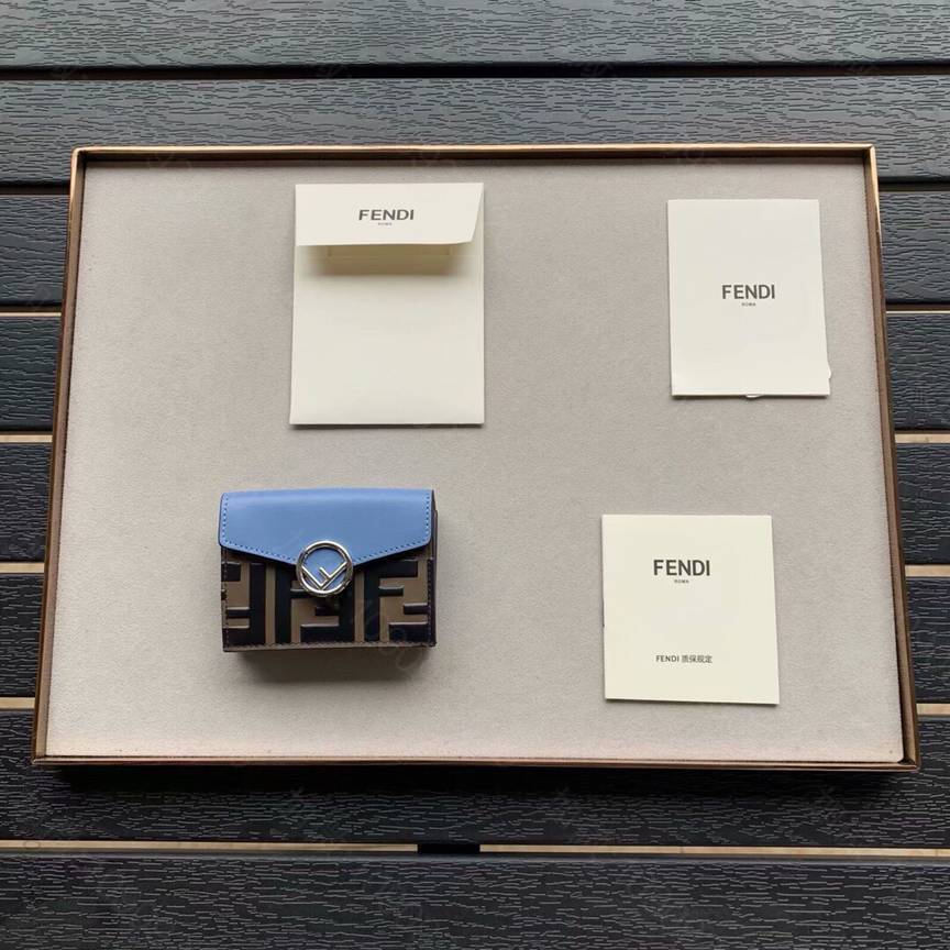 FENDI芬迪咖啡/蓝牛皮小钱包0261