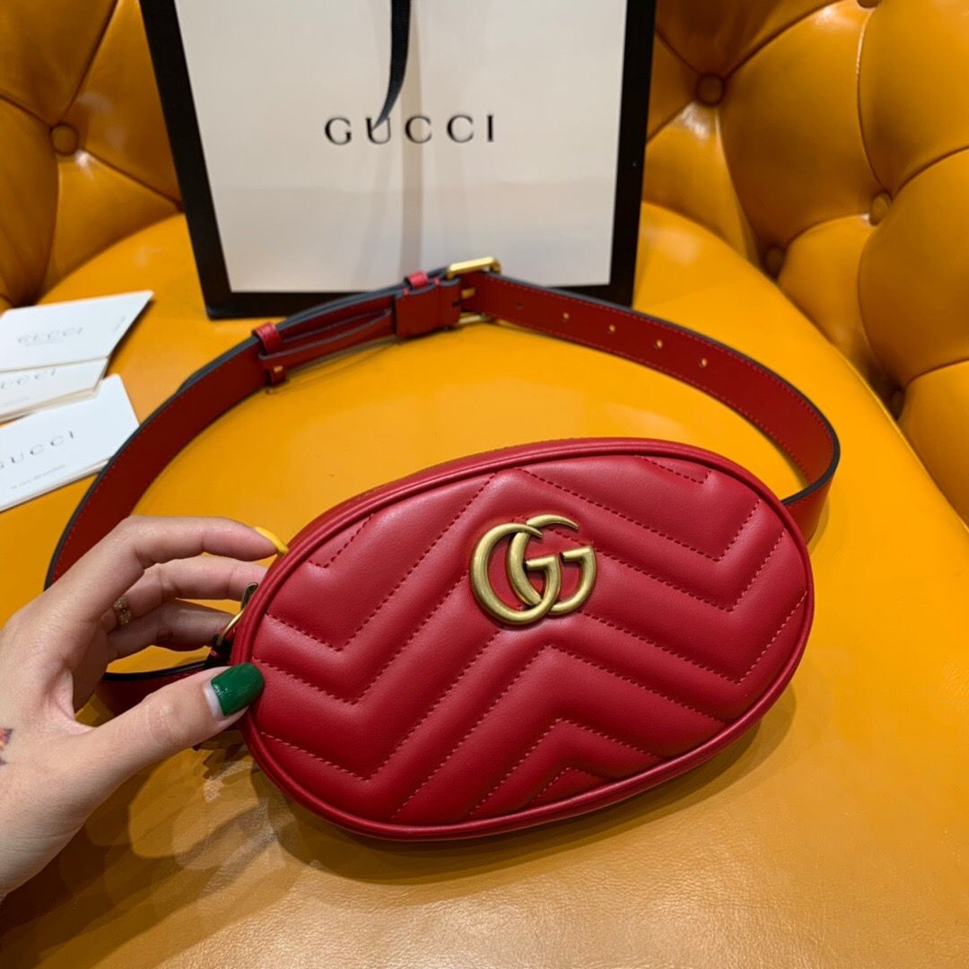 古驰女士腰包 Gucci Gucci/古驰 GG Marmont系列绗缝皮革腰包 476434 DSVRT 6433 