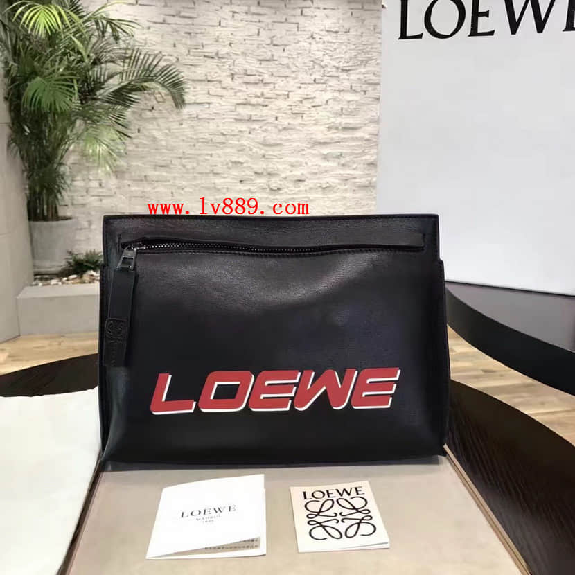 罗意威女士手抓包 海外代购 LOEWE罗意威 小牛皮烫印经典 Logo T-Pouch系列手包 