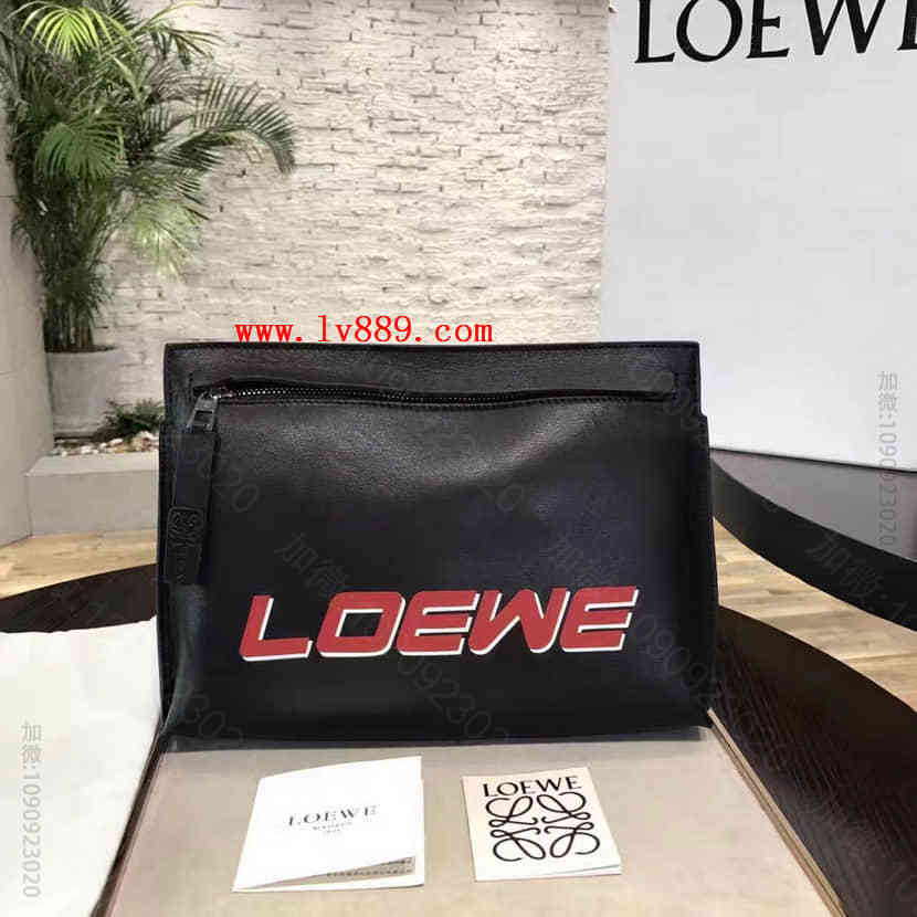高仿罗意威女士手抓包 罗意威女士手抓包 海外代购 LOEWE罗意威 小牛皮烫印经典 Logo T-Pouch系列手包 