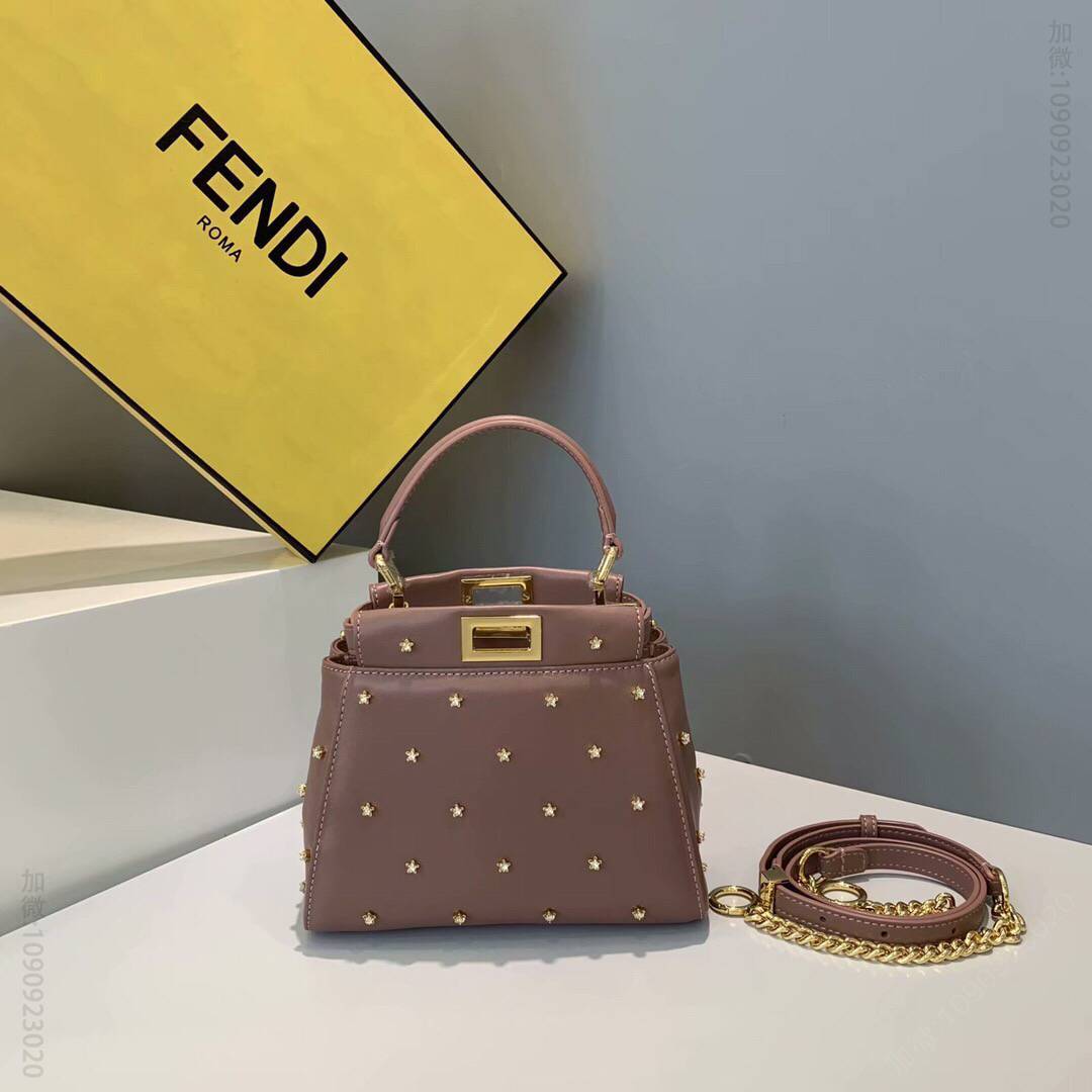 FENDI芬迪迷你藕粉色软羊皮手提包3597A